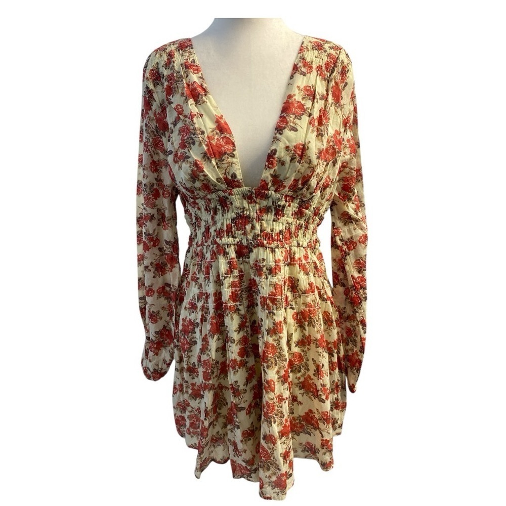 Free People BNWOT Keep You Mini Dress Floral V-Neck Size M - Picture 6 of 13